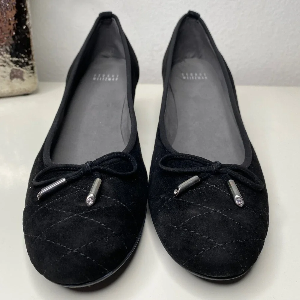 Stuart Weitzman Quilty Black Suede Quilted Bow Wedge Heels Luxury Shoes Size 11N